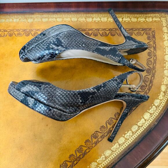 Jimmy Choo Clue Snakeskin Python Leather Slingback Platform Heels Nude Sz 38 1/2 - Picture 6 of 9